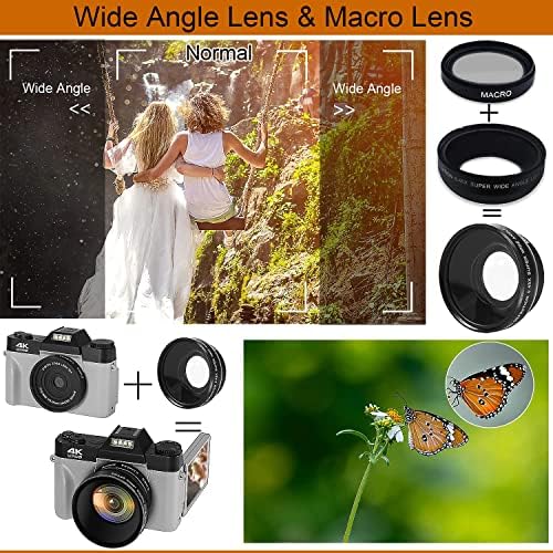 VETEK 4K Dijital Kamera, Geniş Açılı Lens ve Makro Lensli, 32G Mikro Kartlı, 2 Pilli, YouTube'da Fotoğrafçılık için 48MP 16X