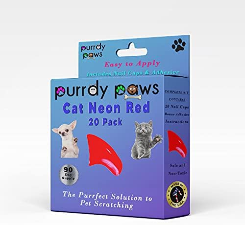 Purrdy Paws Kediler için 3 Aylık Tedarik Yumuşak Tırnak Kapakları NEON KIRMIZI-Ekstra Yapıştırıcılar