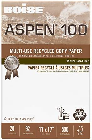 Boise Aspen 100 Multi-USE Recycled Copy Paper, 11 x 17, Defter, 92 Parlak Beyaz, 20 lb, 2500 Kağıtlar / Karton