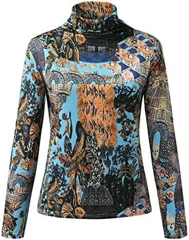Kadınlar Uzun Kollu Balıkçı Yaka Üst-Kış Polar Astarlı Sıcak Gömlek Kravat Boya Baskı Slim Fit Kazak Temel Sıkı Bluz