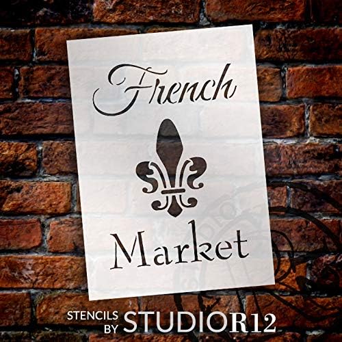 StudioR12 tarafından Fleur de Lis Stencil ile Fransız Pazarı / Yeniden Kullanılabilir Mylar Şablonu / Ahşap Tabelaları Boyamak