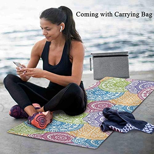 MCHIVER Seyahat Yoga Mat Kaymaz - Renkli Dairesel Mandalalar Katlanabilir egzersiz matı Hafif egzersiz matı ile Çanta Ter Emici