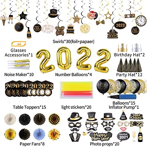 Yeni yıl arifesi parti malzemeleri 2022, Yeni Yılınız Kutlu Olsun Süslemeleri Parti Şapkası, Sayı balonları, Gözlük Aksesuarları,