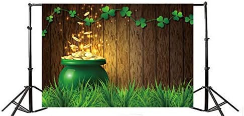 Baocicco 10x7ft Vinil Aziz patrick Günü Zemin Pot Altın Fotoğraf Arka Plan Şanslı İrlandalı Shamrock Ahşap Doku Duvar Çim Alan