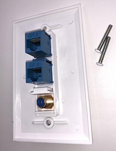 IBL - 2 Port Altın Kaplama Koaksiyel TV Kablosu F Tipi + 4 Port Cat6 Ethernet Dişi Dişi Jack Duvar Plakası Beyaz