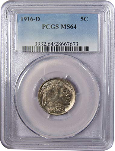 1916 D Hint Baş Buffalo Nikel 5 Cent Parça MS 64 PCGS 5c ABD Sikke Tahsil