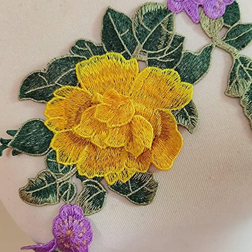 Çiçekler Işlemeli Yama Etiket Giyim Ceket Kot Dantel Aplike DIY Elbise Süslemeleri Kumaş Yamalar (Siyah / Altın)