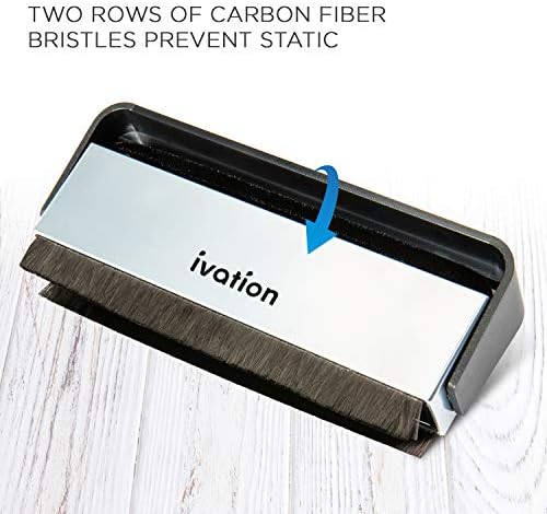 Ivation 2-in-1 Vinil Kayıt Temizleme Fırçası ile Karbon Fiber ve Kadife Fırçalar İçerir Döner Kapak ve Güvenli Depolama için
