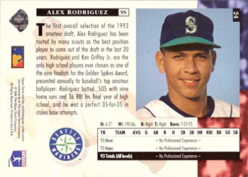 1994 Üst Güverte Beyzbol 24 Alex Rodriguez Çaylak Kartı
