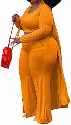 Kadın Artı Boyutu Hırka Tankı Kırpma Üst ve Geniş Bacak Uzun Pantolon Tulum Romper Set 3 Parça Setleri Kıyafet