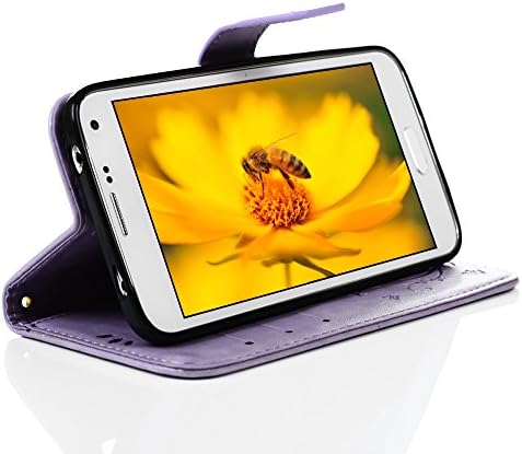 S5 Kılıf, Galaxy S5 Kılıf-Mavis'in Günlüğü Moda Kabartmalı Çiçek Kelebek Manyetik Toka Kart Sahipleri ile Premium Cüzdan PU Deri