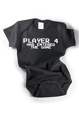 Oyuncu 4 Oyuna Girdi Müthiş Komik Bebek Bodysuit Tek Parça Siyah/Beyaz (6-12 Ay)