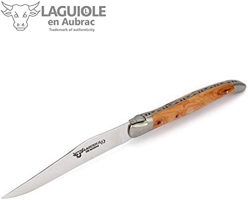 Laguiole en Aubrac Lüks Tam Dövme Tam Tang Paslanmaz Çelik Biftek Bıçakları Ardıç Saplı 6 Parçalı Set, paslanmaz Çelik Mat Destekleri