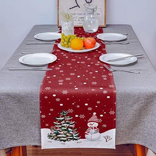 Sanat Dili yemek masası Koşucu 120 inç Uzun Merry Christmas Kardan Adam Noel Ağacı Kırmızı Dekor Çiftlik Evi Kahve Masa Koşucu