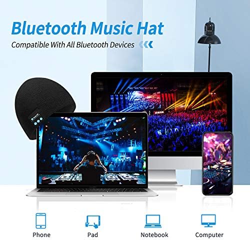MISSHALO Bluetooth Bere, Bluetooth 5.0 Kablosuz Kulaklık Müzik Kış Bere Şapka Dahili 2 HD Stereo Hoparlörler ve Mikrofon, Erkekler
