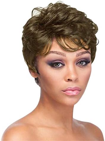 Andongnywell İnsan Saç Kısa kıvırcık peruk Siyah Kadınlar ıçin Siyah peruk Kısa saç peruk ısıya dayanıklı postiş