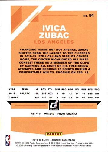 2019-20 Donruss 91 Ivica Zubac Los Angeles Clippers NBA Basketbol Ticaret Kartı