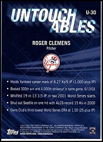 2017 Topps Güncellemesi Dokunulmazlar U-30 Roger Clemens New York Yankee Resmi MLB Beyzbol Ticaret Kartı Ham (NM veya Daha İyi)