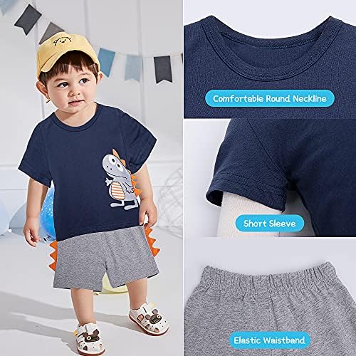 Toddler Bebek Erkek Şort Setleri Dinozor T-Shirt Ekose Üstleri Pantolon seti Bebek Hawaii Giyim Seti 2 Adet Yaz Kıyafeti