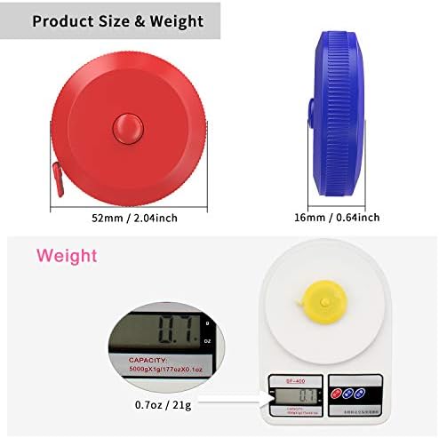 DıCUNO 60-İnç 1.5 Metre Yumuşak ve Geri Çekilebilir Bant Vücut Terzi Dikiş Zanaat Bez Diyet ölçüm bandı (10 Renk Paketi)