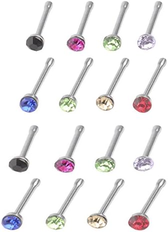 24 Ölçer 2mm Kristal Kutu Seti Paslanmaz Çelik Kristaller Piercing Takı Burun Çiviler Yüzükler Pins, Hipoalerjenik, Bling-bling438