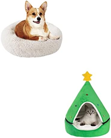 NIBESSER kedi yatak Noel Şapka Kedi çadır Ev Kendinden ısınma 2 in 1 Çıkarılabilir Rahat, Sakinleştirici Donut köpek yatağı Küçük