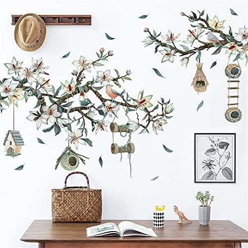 Manolya Çiçek Kuş ve Ağaç Duvar Çıkartmaları duvar Çıkartmaları Yatak Odası Oturma Odası TV Duvar Kapı Dekor Duvar Resimleri