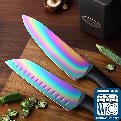 BULAŞIK MAKİNESİNDE YIKANABİLİR KYA25 Gökkuşağı Titanyum Bıçak blok Seti + Marco Badem MA63 Rendeler için Mutfak