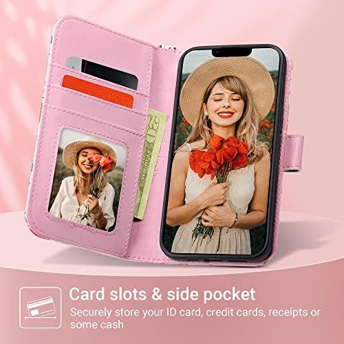 ULAK ile Uyumlu iPhone 13 Pro Max Cüzdan Kılıf ile Kadınlar için Kredi Kartı Sahipleri, Tasarlanmış Flip PU Deri Kickstand Darbeye