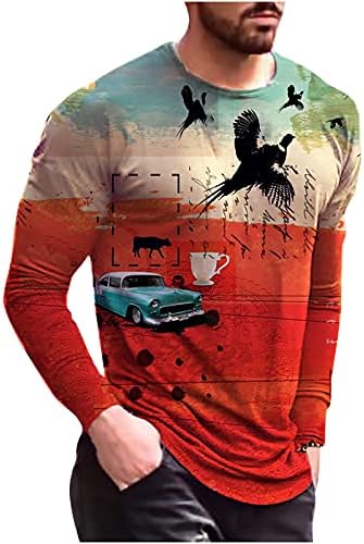 Uzun Kollu Tee Gömlek Erkekler için Soyut Sanat Araba Baskı Tasarım-Yuvarlak Boyun Renkli Moda Rahat T-Shirt Bluz Tunik Tops