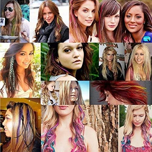 ZEXIN 50 Pcs Sentetik Hairpieces 15-16 İnç Boncuk Pense Renkli DIY Gökkuşağı Tress Sentetik Saç Tüy saç ekleme Kiti