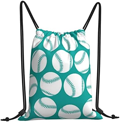 Beyzbol beyaz ipli sırt çantası, spor salonu Sackpack çanta Yoga spor yüzme seyahat plaj için