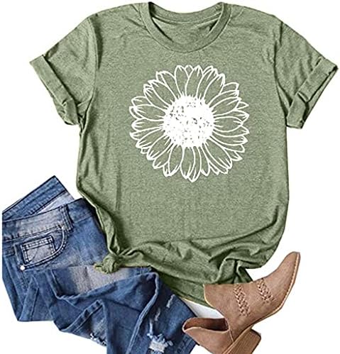 Kadınlar için yaz Tops Trendy, Bayan Kısa Kollu Tops Sevimli Çiçek Baskılı Gömlek Komik Grafik Tees Tops Tunikler