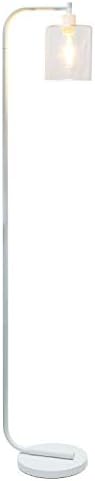 Basit Tasarımlar LF1036-WHT Antik Stil Endüstriyel Demir Fener Cam Gölge Zemin Lambası, Beyaz