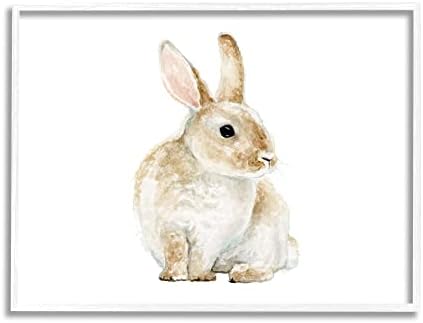 Stupell Industries Bunny Tavşan Suluboya Portre Çocuk Kreş Hayvan Beyaz Çerçeveli Duvar Sanatı, 14 x 11, Tan