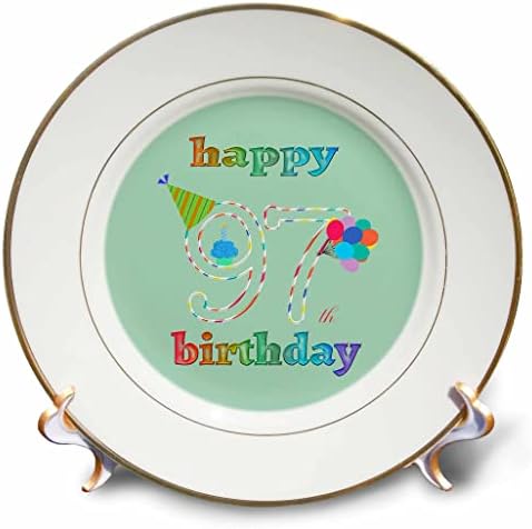 3dRose 97. Doğum Günün Kutlu Olsun, Mum, Balon, Şapka, Renkli Tabaklı Cupcake (cp_352375_1)