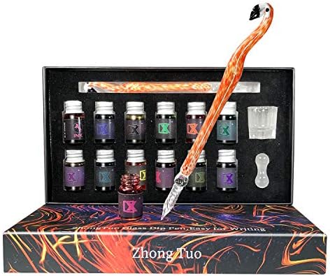 Cam Divit Kalem 15 Pcs kaligrafi kalemler Set with12 Renk Mürekkepleri Sevimli Cam Kaligrafi kitleri Yeni Başlayanlar için Sanat
