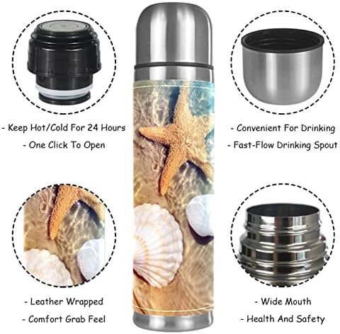 Lılıbeely 17 oz Vakum Yalıtımlı Paslanmaz Çelik Su Şişesi Spor Kahve Seyahat Kupa Flask Hakiki Deri Sarılmış BPA Ücretsiz, yaz