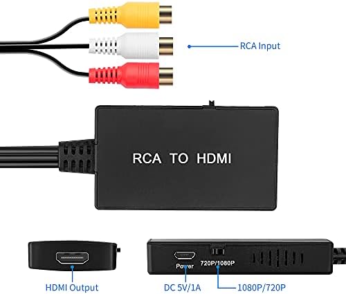 RCA HDMI Dönüştürücü, 1080 p Kadın AV Kompozit HDMI Video Ses Dönüştürücü Adaptörü Destekleyen PAL / NTSC PC Laptop için Xbox
