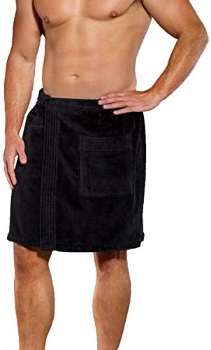 anatolian Men's Adjustable Wrap Around Body Towel for Bath Gym Spa / Pamuk-Türkiye Yapımı (Siyah)