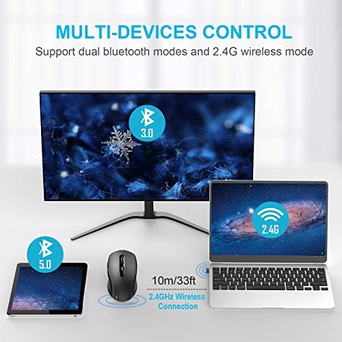 Bluetooth Kablosuz Fare, TECKNET 3 Mod Bluetooth 5.0 ve 3.0 Fare USB Nano Alıcılı 2.4 G Kablosuz Taşınabilir Optik Fare, Dizüstü