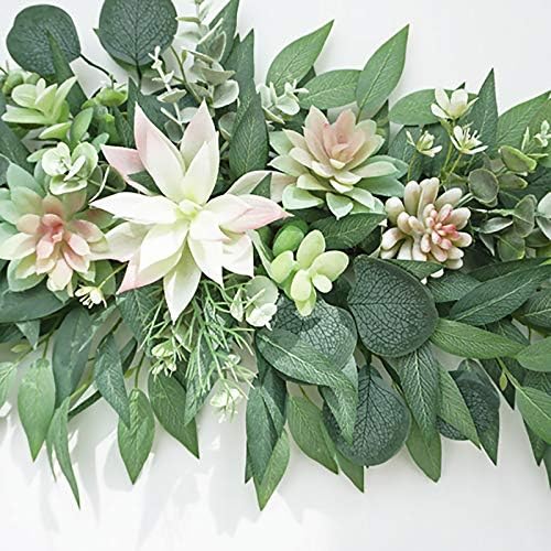 INIFLM Yapay Succulents Swag, 28 İnç Süs Swag Yeşil Yapraklar Düğün Kemer Çiçekler Yeşillik Bitki Swag Çiftlik Çiçek Çelenk Masa