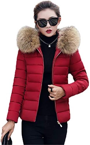 Andongnywell kadın Kapşonlu Kış Ceket Yastıklı Qui-Dikişli Puffer Ceket Dar Sıcak Yıpratır (Şarap Kırmızı, Orta)