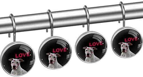Lilibeely Duş Perdesi Hooks Yüzükler Paslanmaz Otel Banyo Duş Çubuklar için 12 ADET-Aşk Köpek Baskı