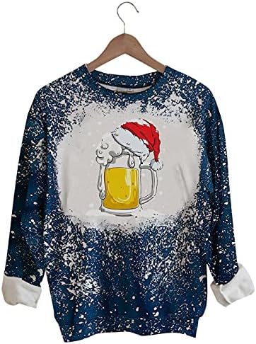 Crewneck Bayan Grafik Tişörtü Moda Merry Christmas Baskılı Gevşek Kazak Uzun Kollu Casual Bluzlar Tops