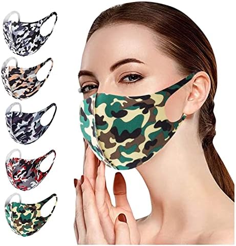 Rvıkur 5 ADET Bez Camo Yüz Maskeleri Yetişkin için, moda Koruyucu / Yıkanabilir / Kullanımlık Serin Yüz Maskeleri, buz İpek Nefes