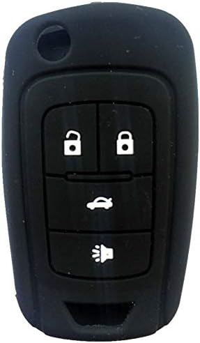 WBOY 4 Düğmeler Katlanır Anahtar Kutu Silikon Kapak ile Uyumlu Chevrolet Camaro Cruze Equinox Volt (Siyah + Mavi)