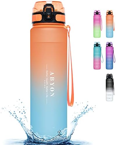 ABYON 32 oz. Saman ve Zaman İşaretli Motivasyonel Su Şişesi, Parça Alımı ve Hidrasyonu, BPA İçermeyen Tritan Plastik, Sızdırmaz