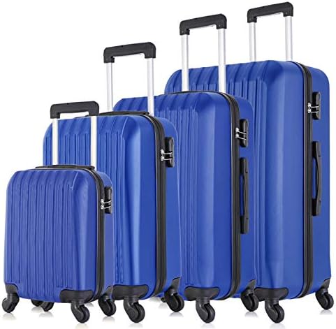 Fridtrip 4 Parça Bagaj Setleri Sert Kabuk Hafif ABS Bagaj Bavul ile Dayanıklı Spinner Tekerlekler 16 20 24 28 (Koyu Mavi)