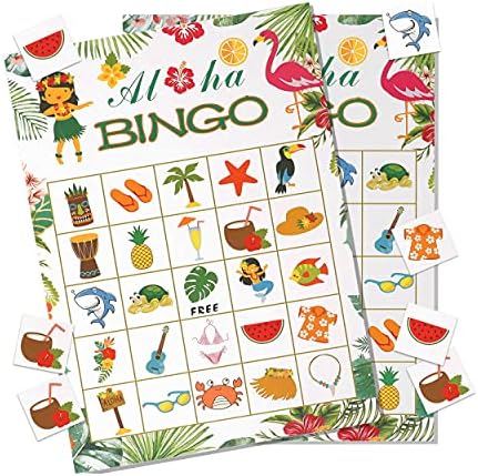 24 Pcs Hawaii Bingo Oyunu, Hawaii Bingo Kartları Çocuklar için Okul Sınıf Parti Malzemeleri Aktivite, Luau Aloha Parti İyilik
